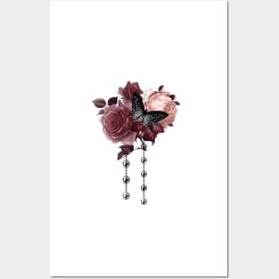 Burgundy and blush roses with silver pearls Posters and Art